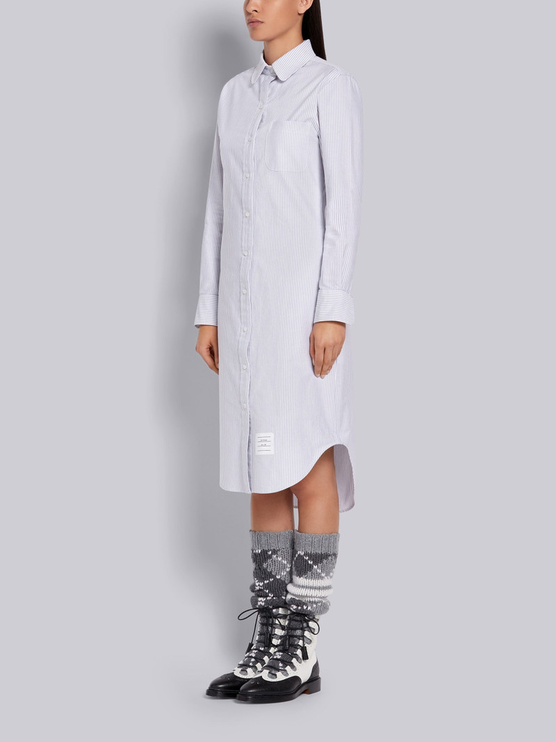 Thom Browne Medium Grey Cotton Oxford University Stripe Long Sleeve Knee Length Shirt Dress outlook