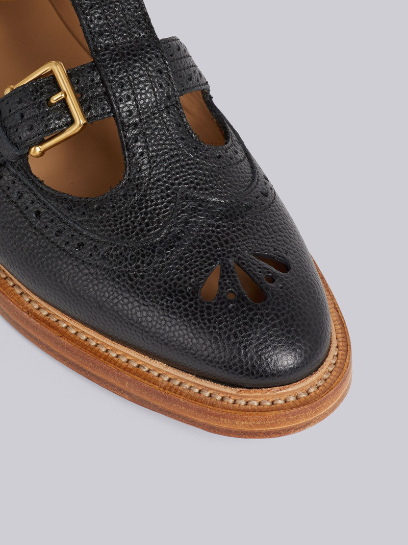 Thom Browne Black Pebbled Calfskin 2-Strap T-Bar Thom John outlook