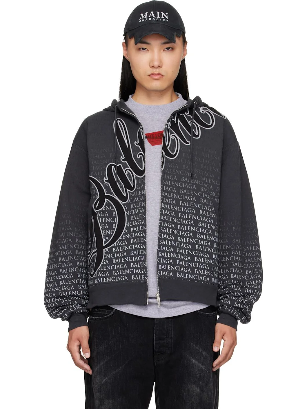 Black Oversized Zip-Up Hoodie - 1