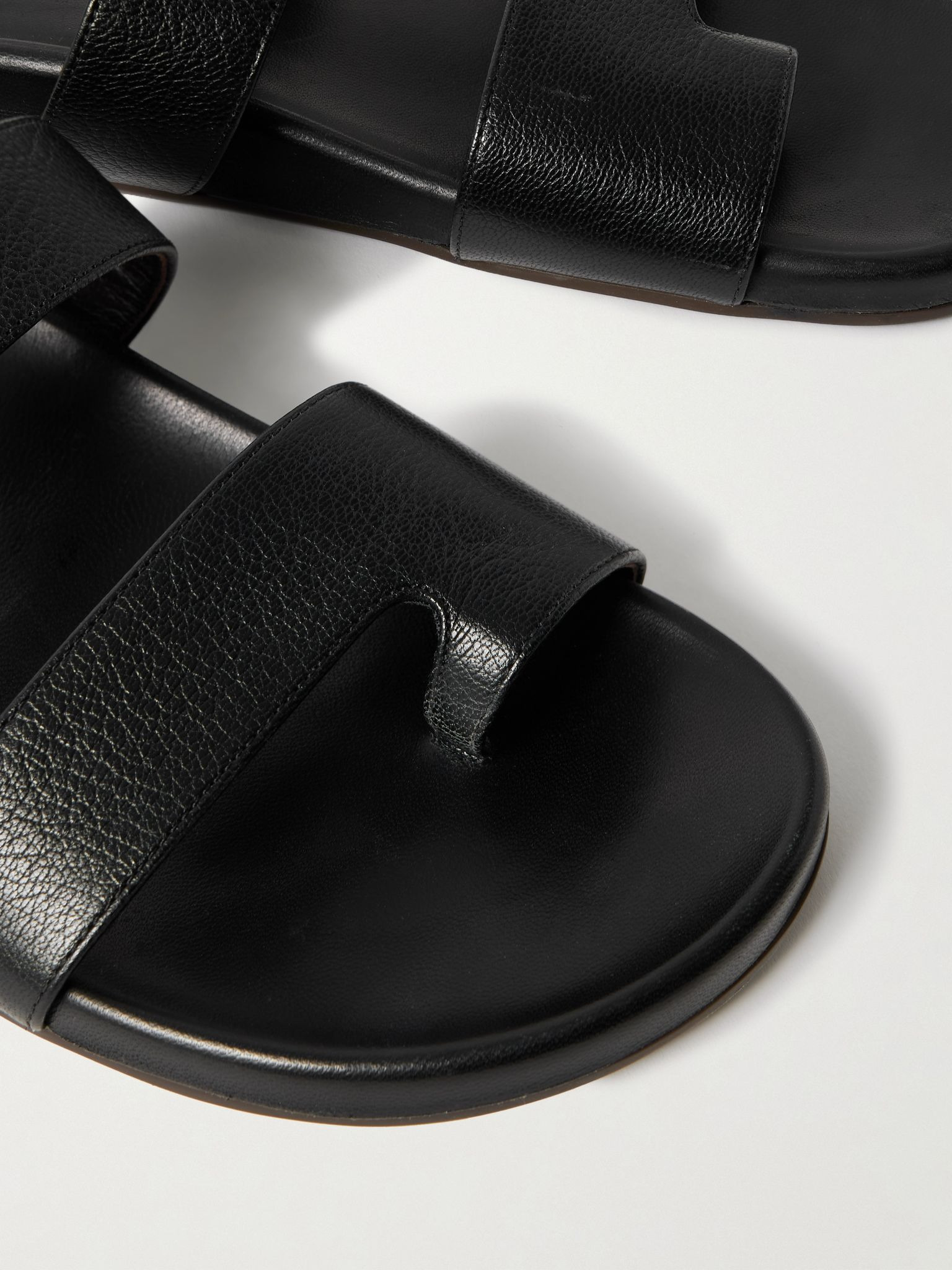 Hugh textured-leather slides Black - 4