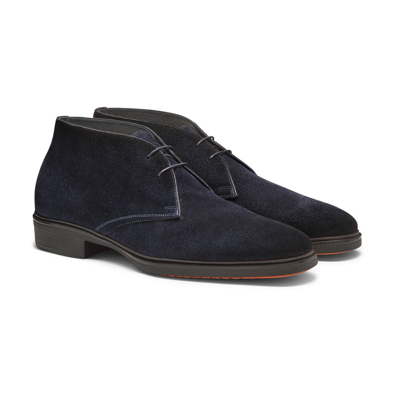 Santoni Men's blue suede Easy desert boot outlook