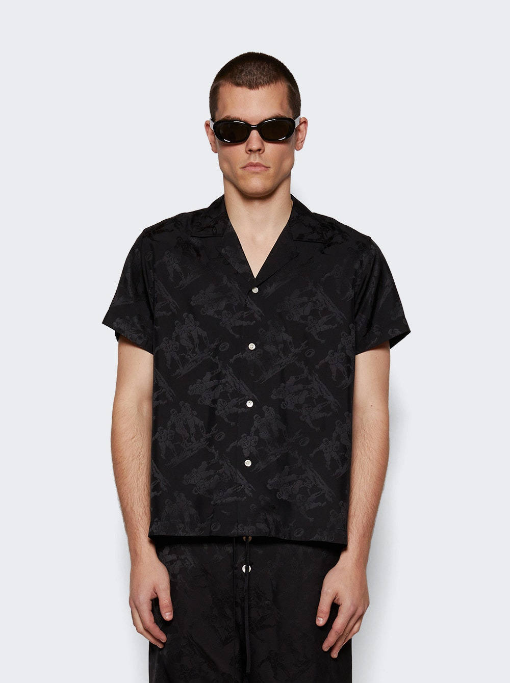 Football Jacquard Bowling Shirt Black - 3