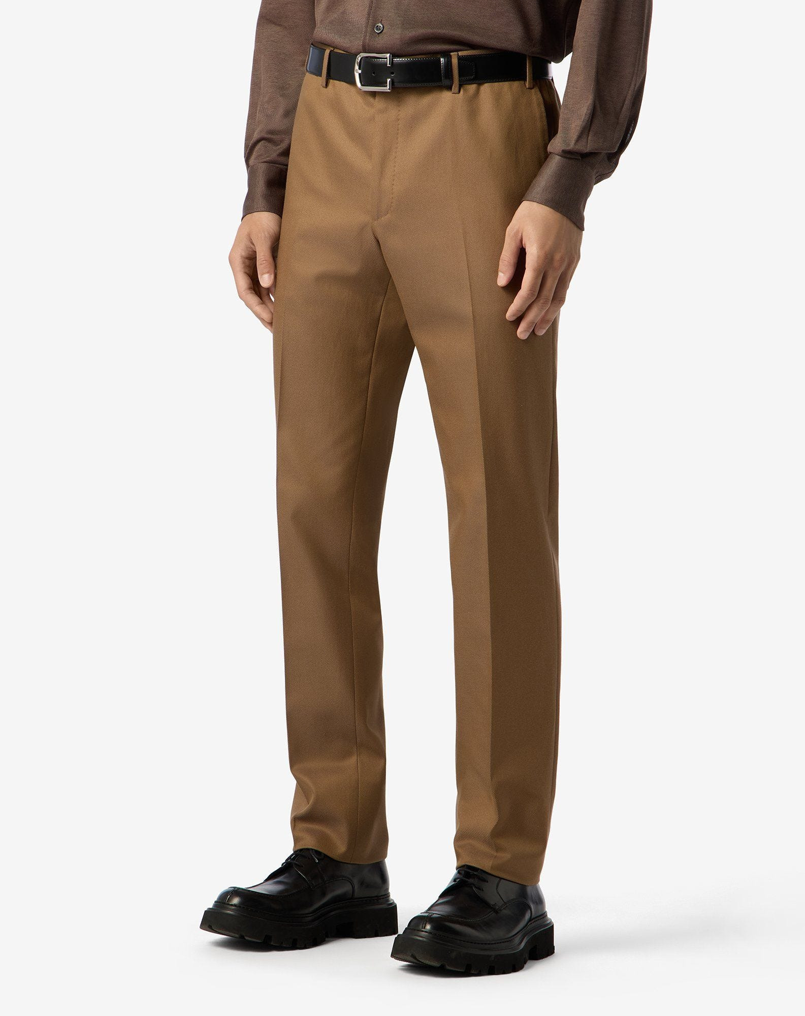 Dark beige wool and stretch cotton trousers - 3