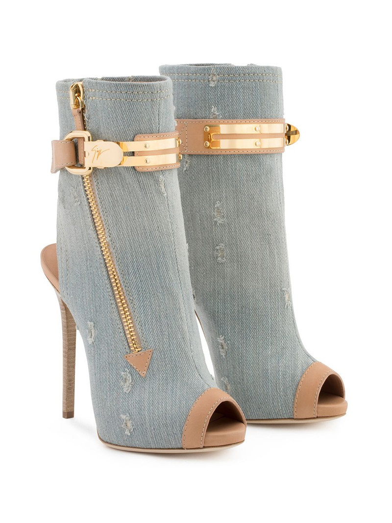 Giuseppe Zanotti Roxie distressed-effect denim ankle boots outlook