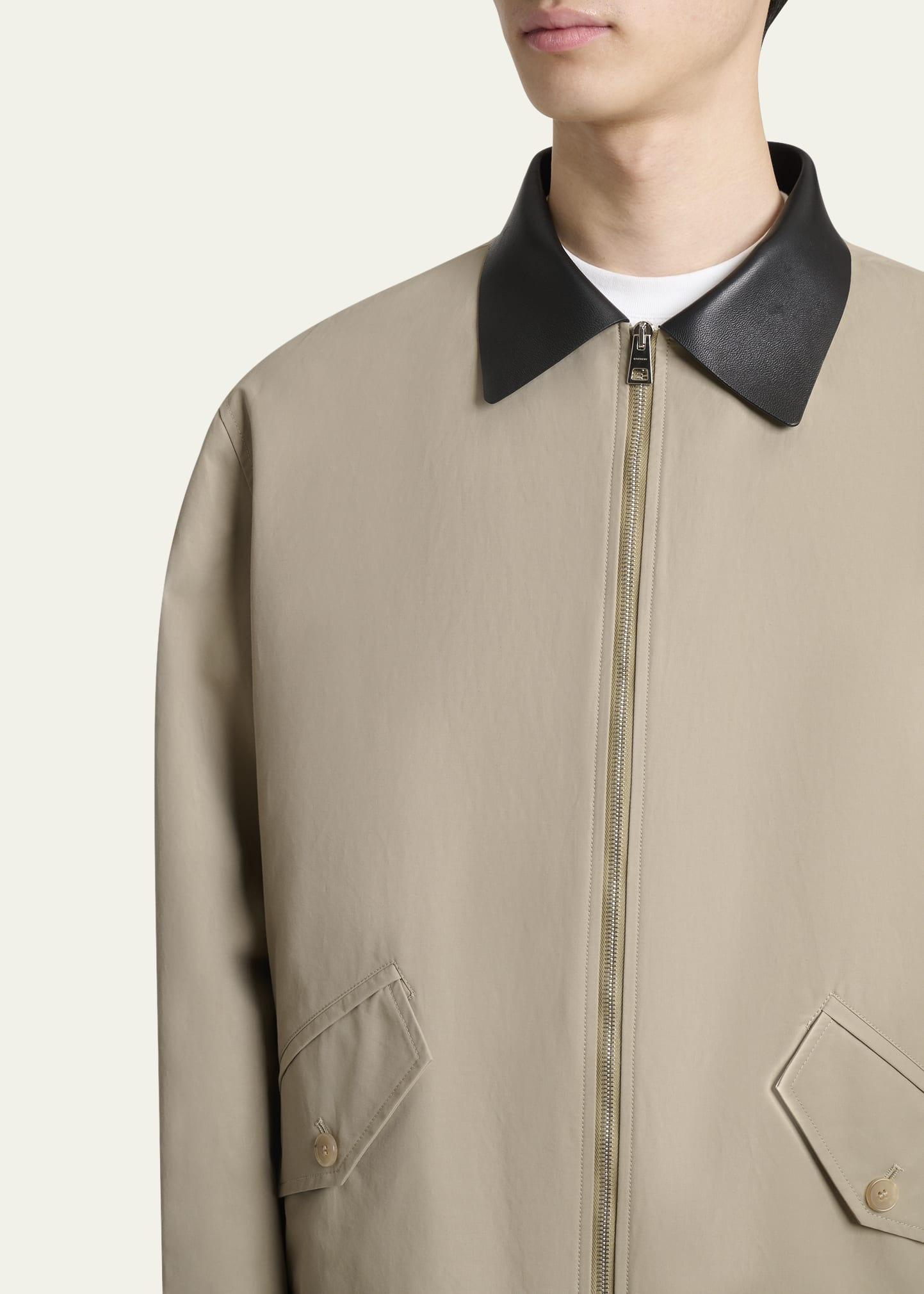 Men's Harrington Jacket w/ Leather Coilar - 5