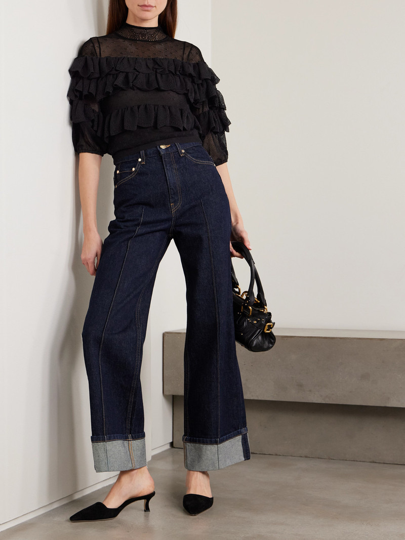 ULLA JOHNSON Corinna Ruffled Tiered Point D'esprit And Chantilly Lace Blouse outlook