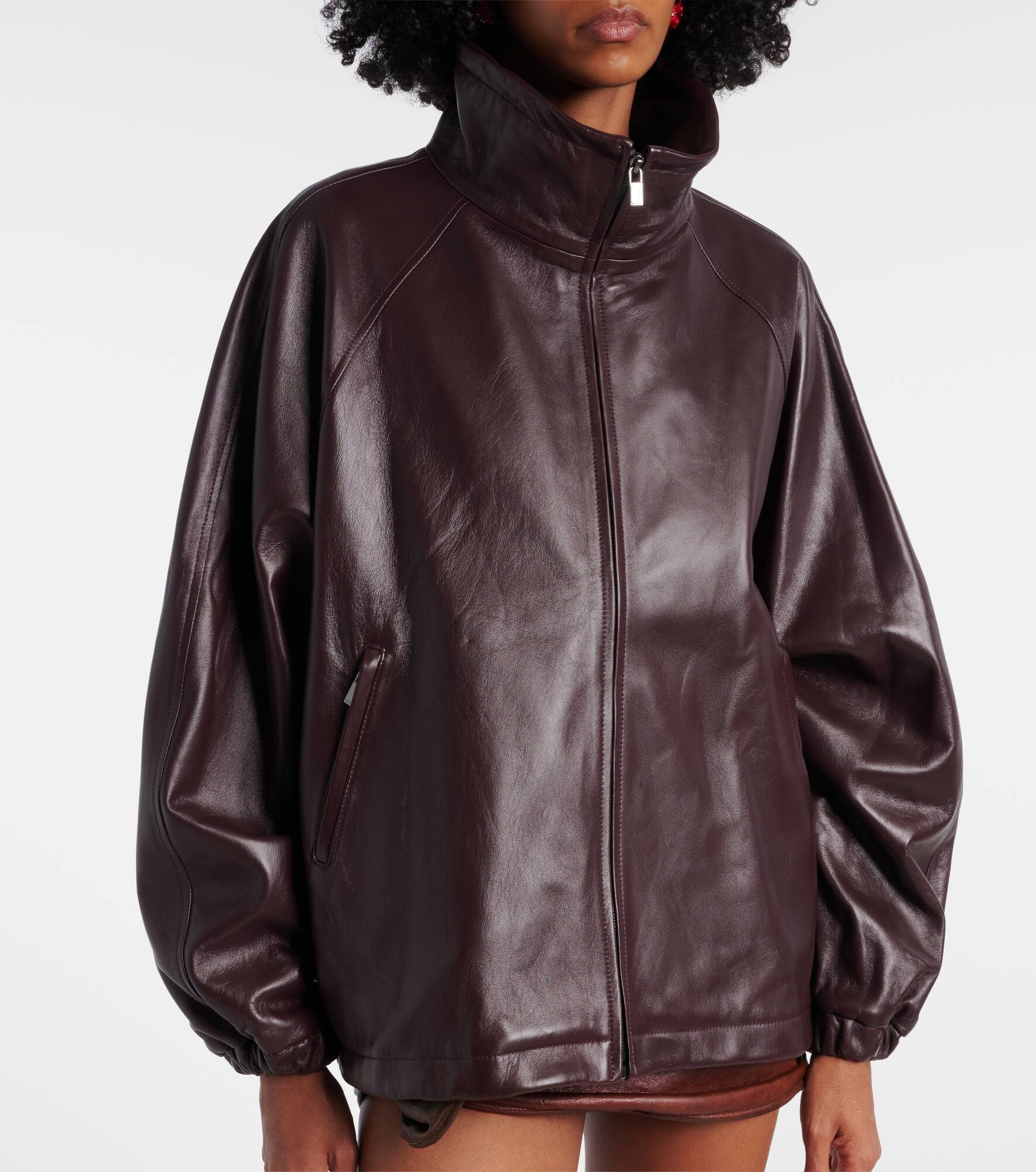 Oversized leather bomber jacket - 7