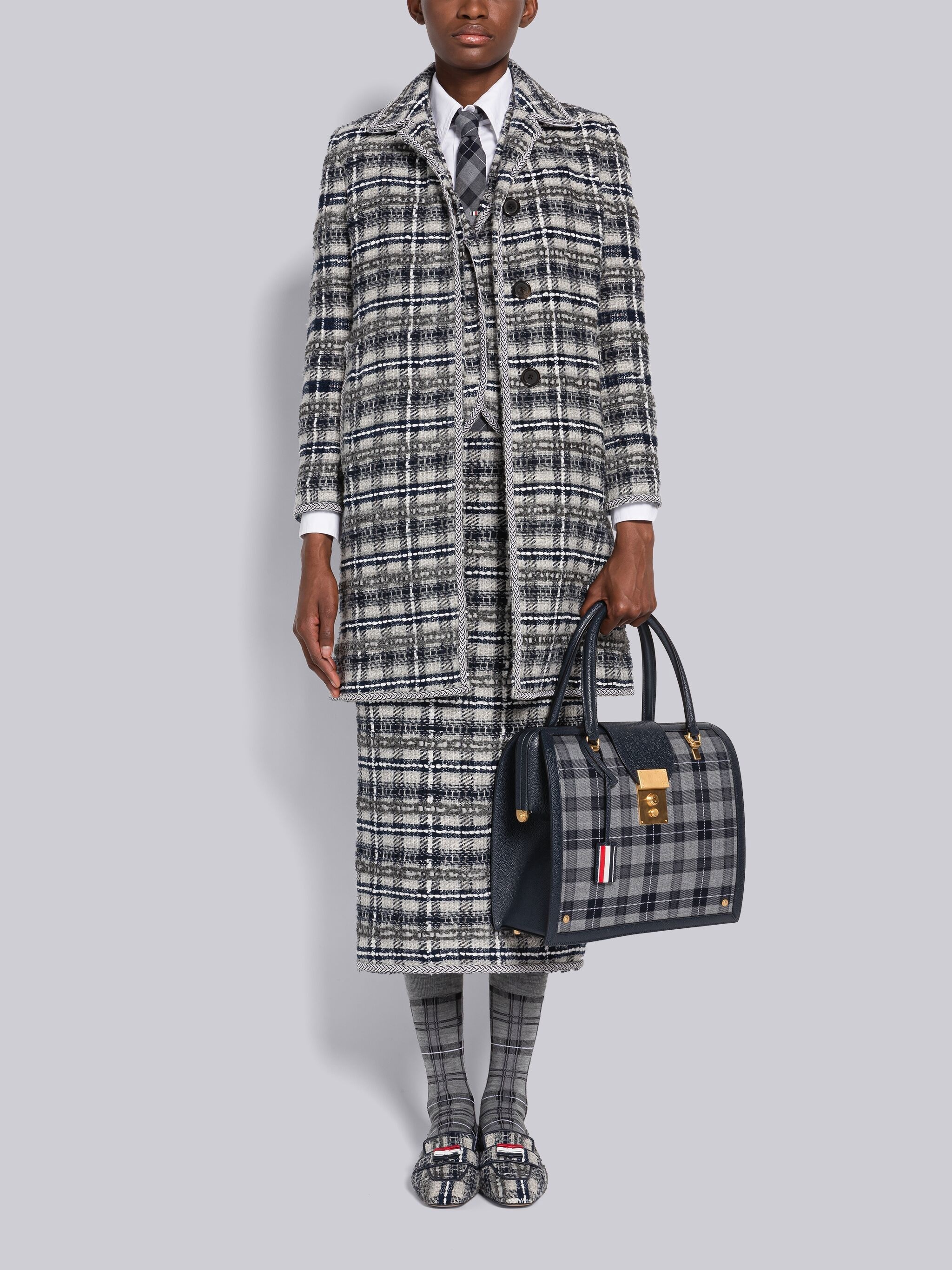 Tartan Ribbon Tweed Low Rise Pencil Skirt - 4