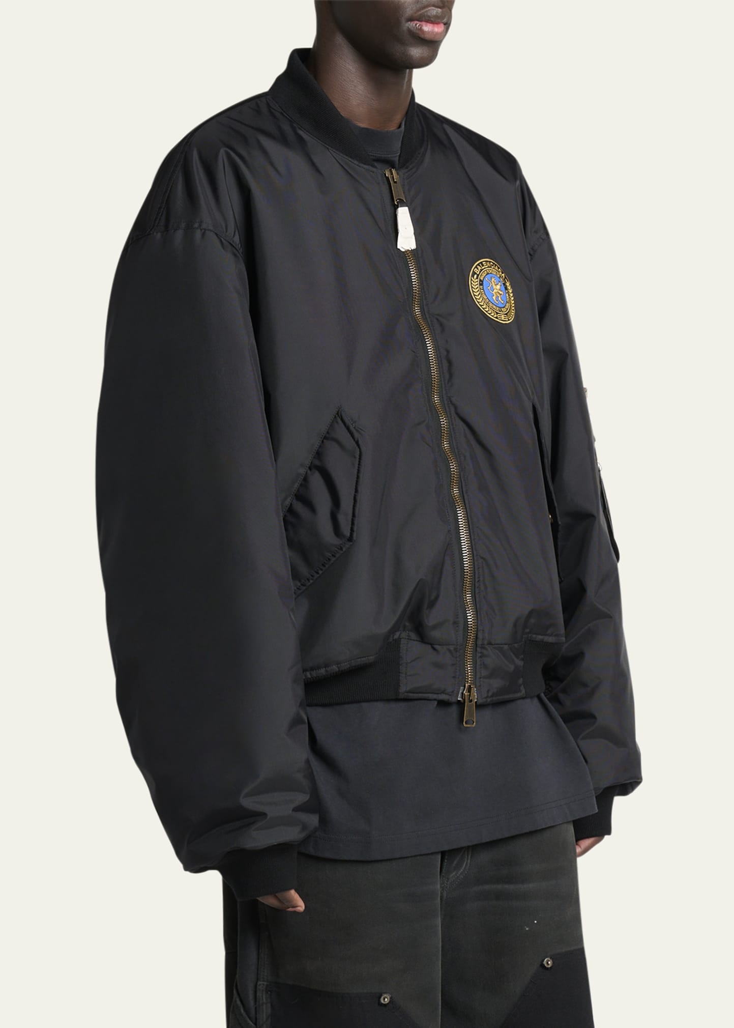 Men's Crest Patch Oversized Nylon Bomber Jacket - 4