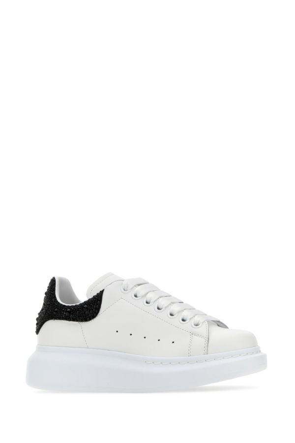 ALEXANDER MCQUEEN White Leather Sneakers With Embellished Suede Heel - 2