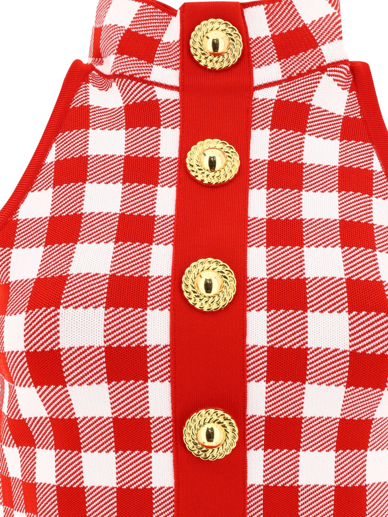 Fine Gingham Knit Sleeveless Top Tops Red - 3