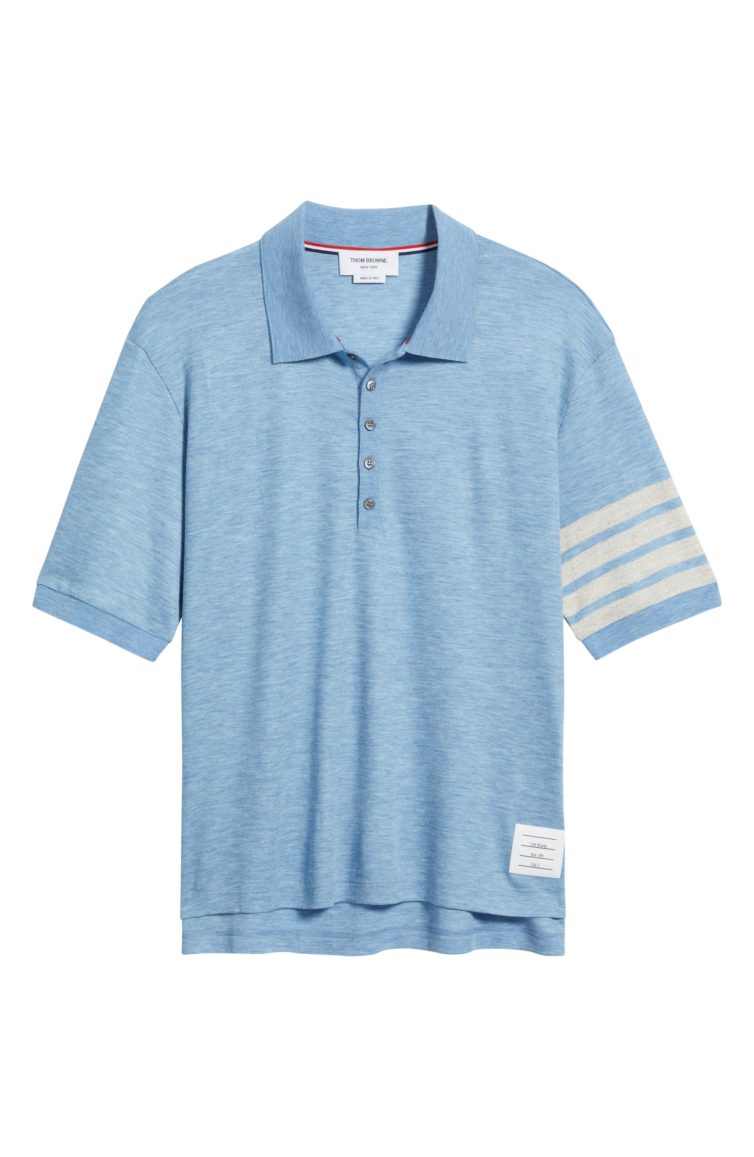 Thom Browne 4-Bar Virgin Wool Jersey Polo in Light Blue at Nordstrom - 5