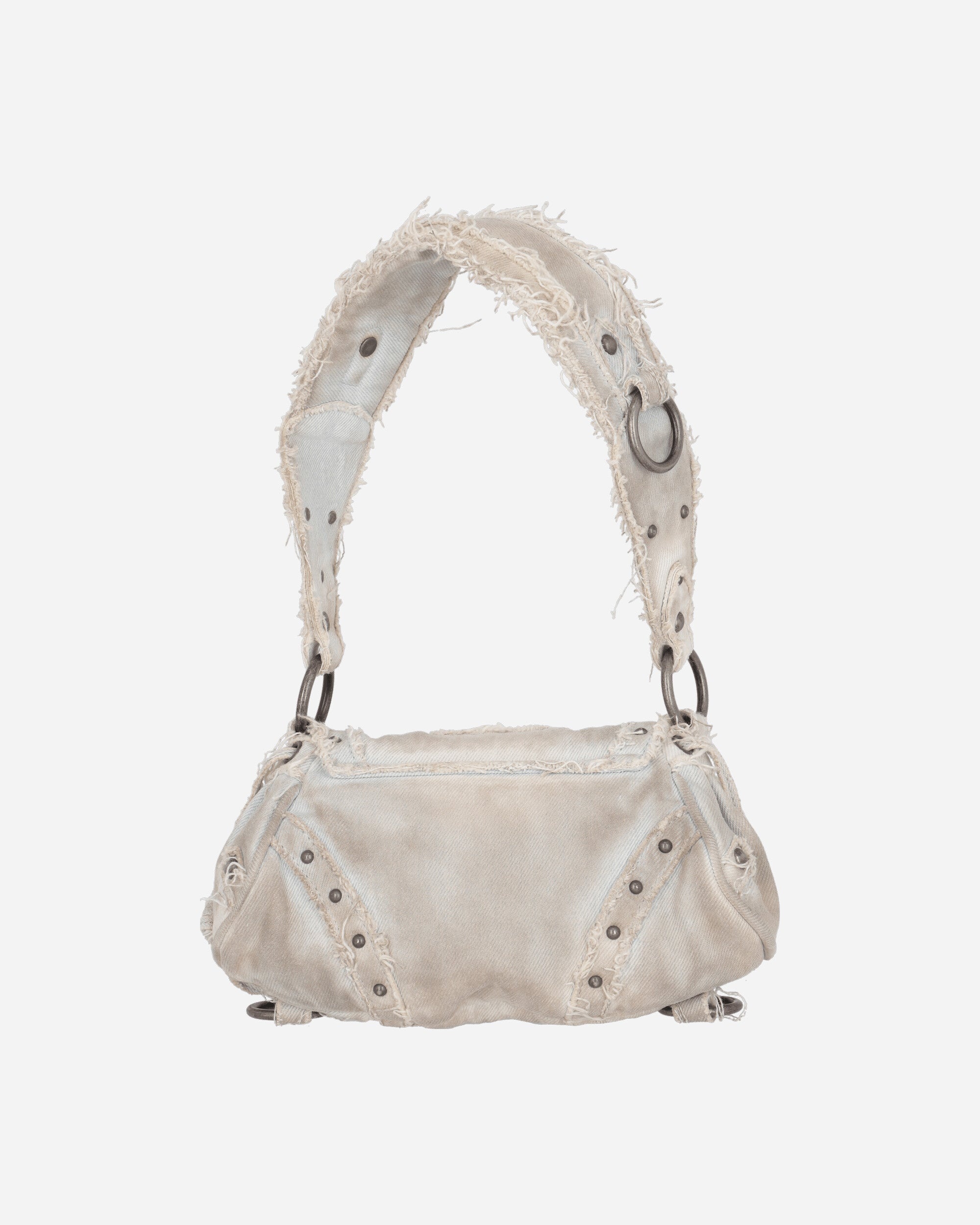 Distressed Denim Shoulder Bag White - 3