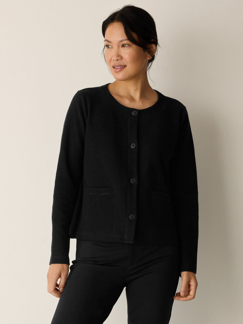 EILEEN FISHER Doubleknit Organic Cotton Stripe Round Neck Jacket outlook