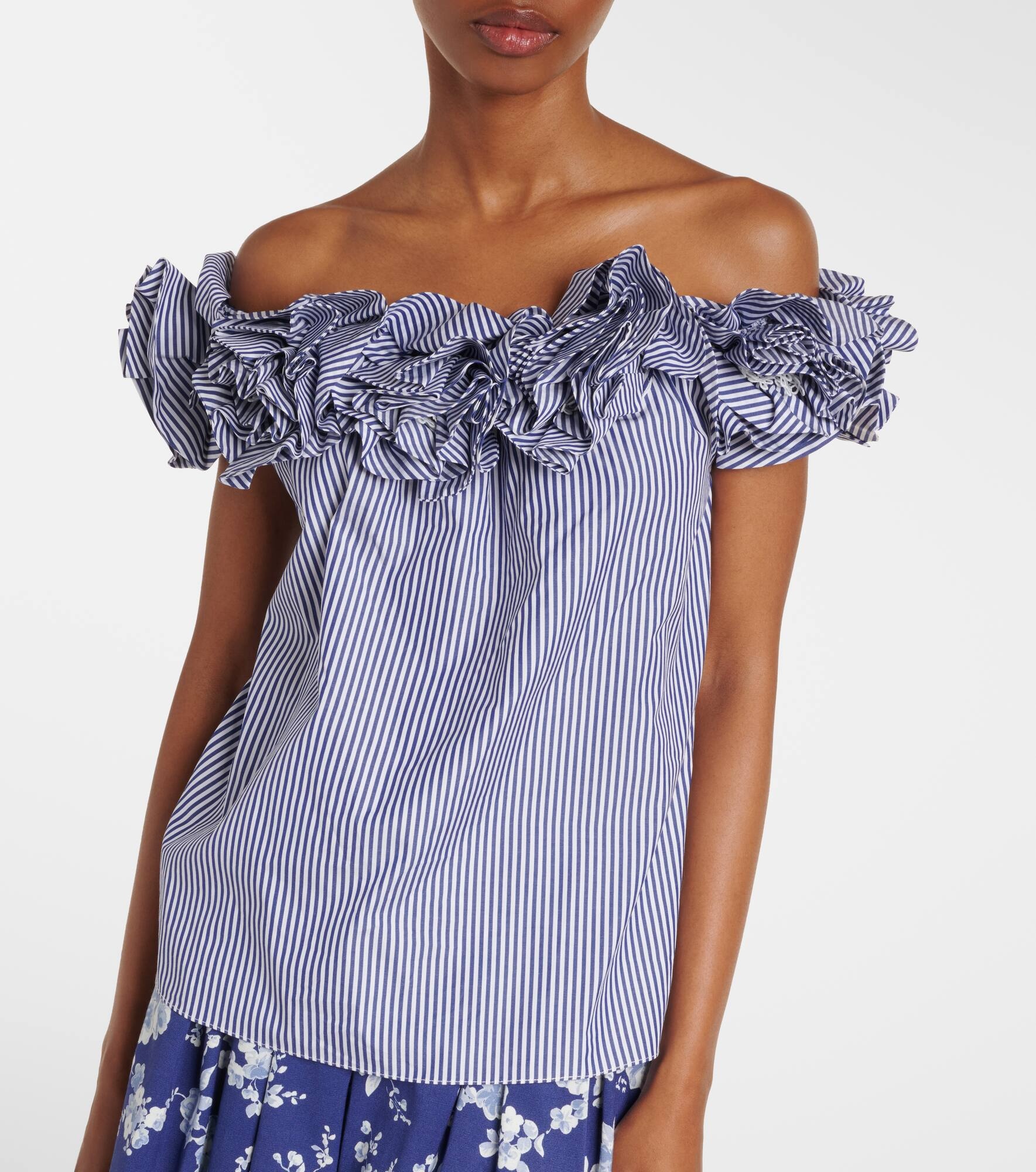 Floral-appliqué striped cotton top - 5