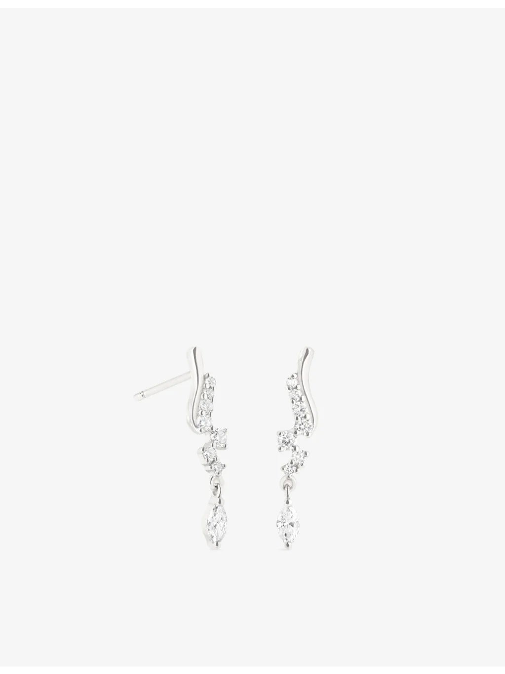 Wave Cluster 14ct White-Gold And Lab-Grown Diamond Stud Earrings - 1