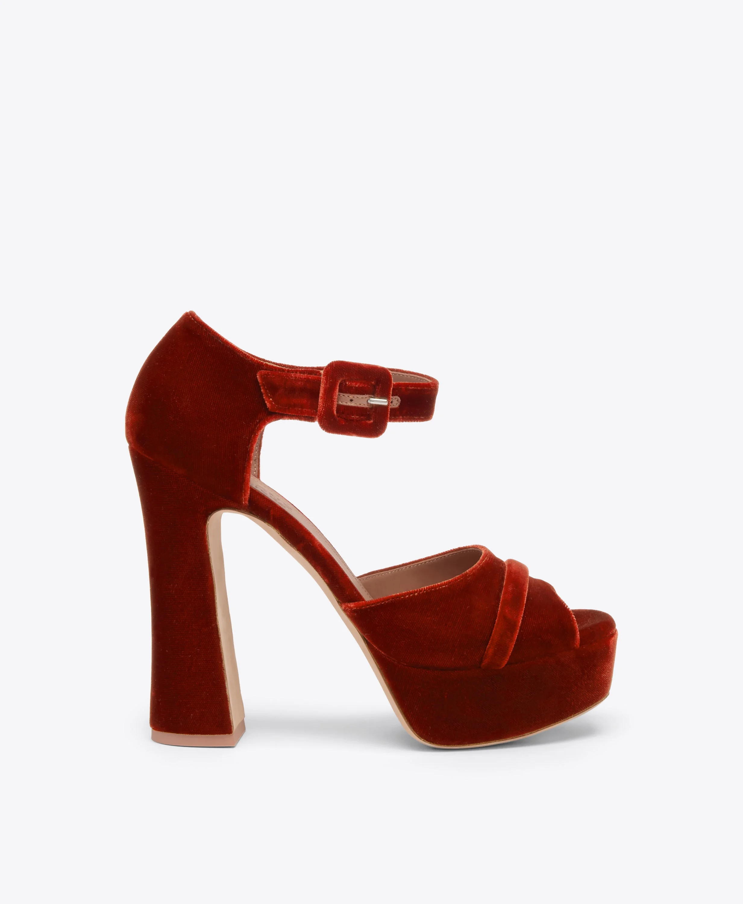 Yuri 125 Dark Orange Velvet Platform Sandals - 1