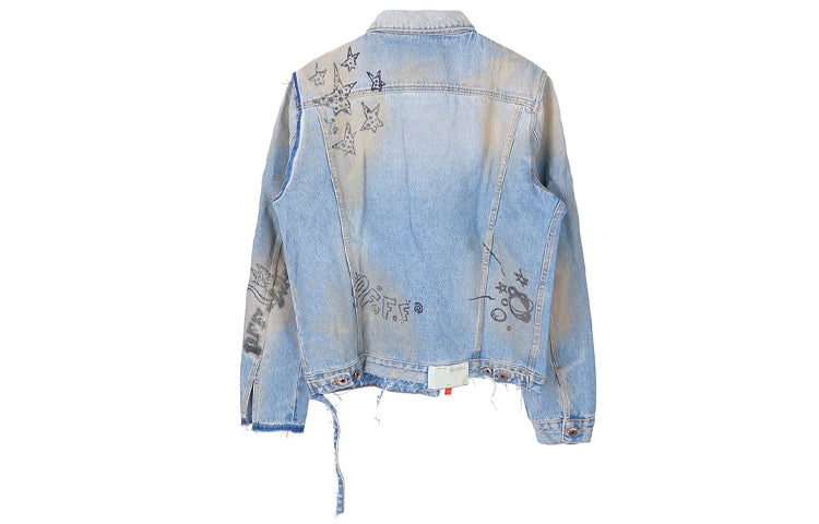 Men's Off-White Graffiti Denim Blue Jacket OMYE049F193860441428 - 2