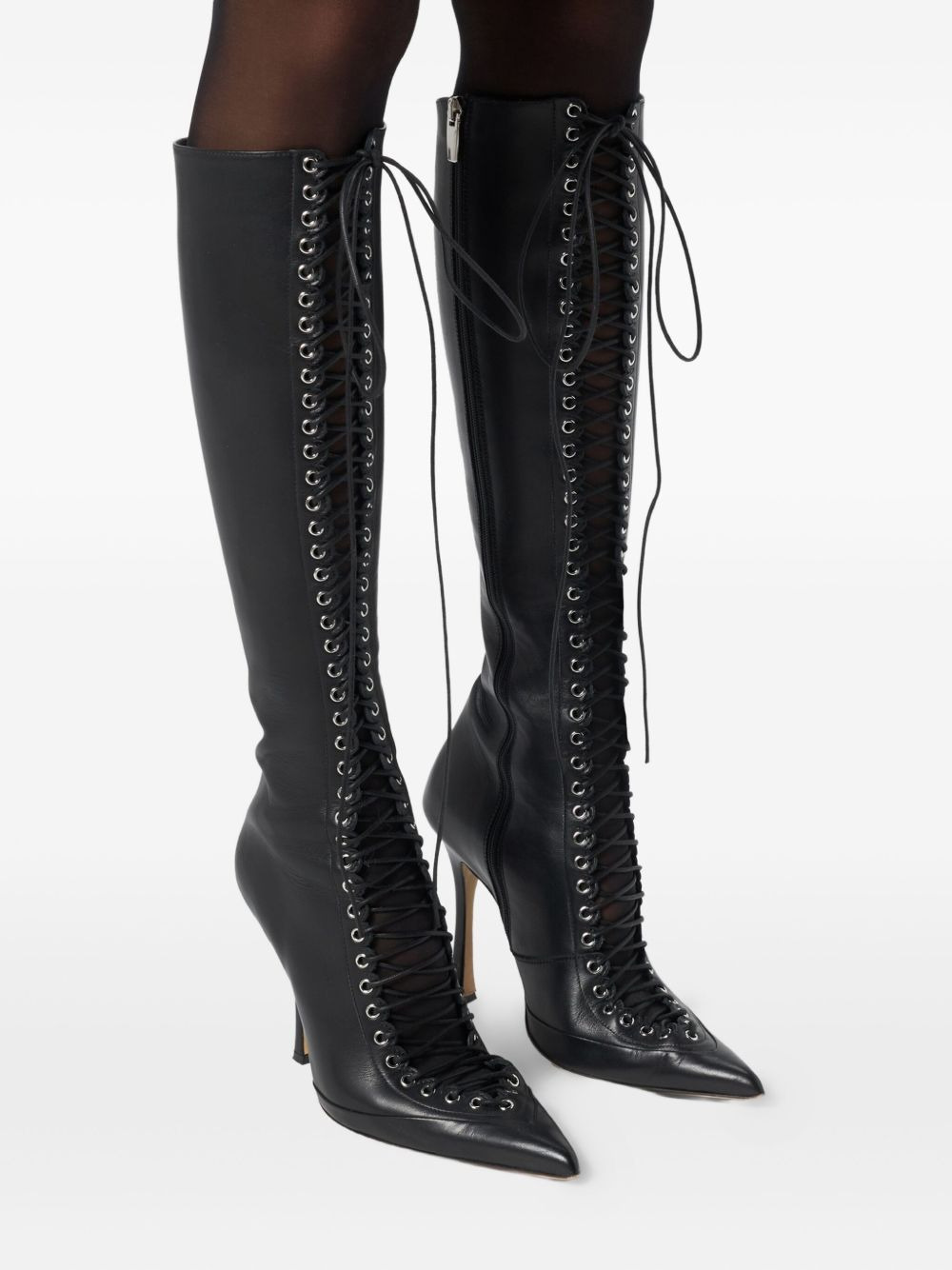 lace-up pointed-toe boots - 5