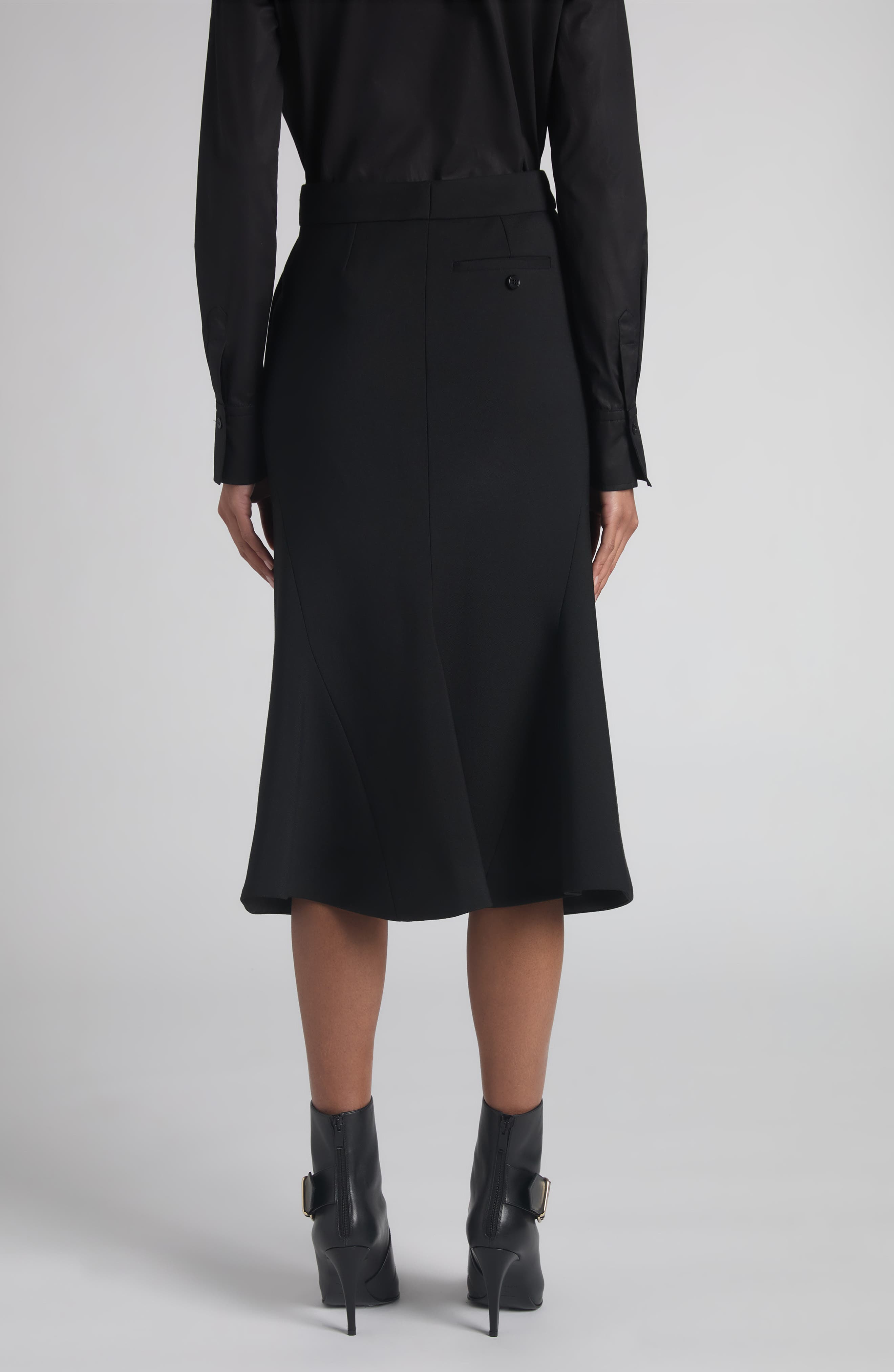McQueen Kick Back Wool Stretch Gabardine Midi Skirt in Black at Nordstrom - 3