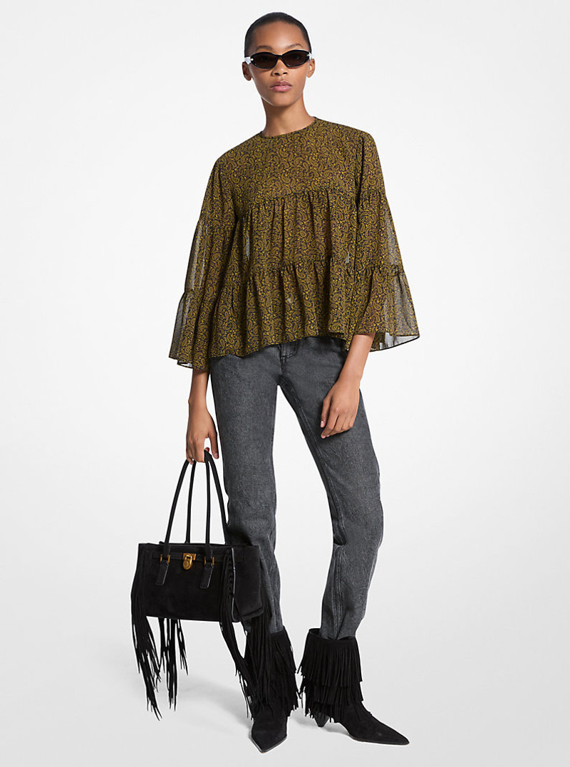 Paisley Print Georgette Tiered Blouse 1