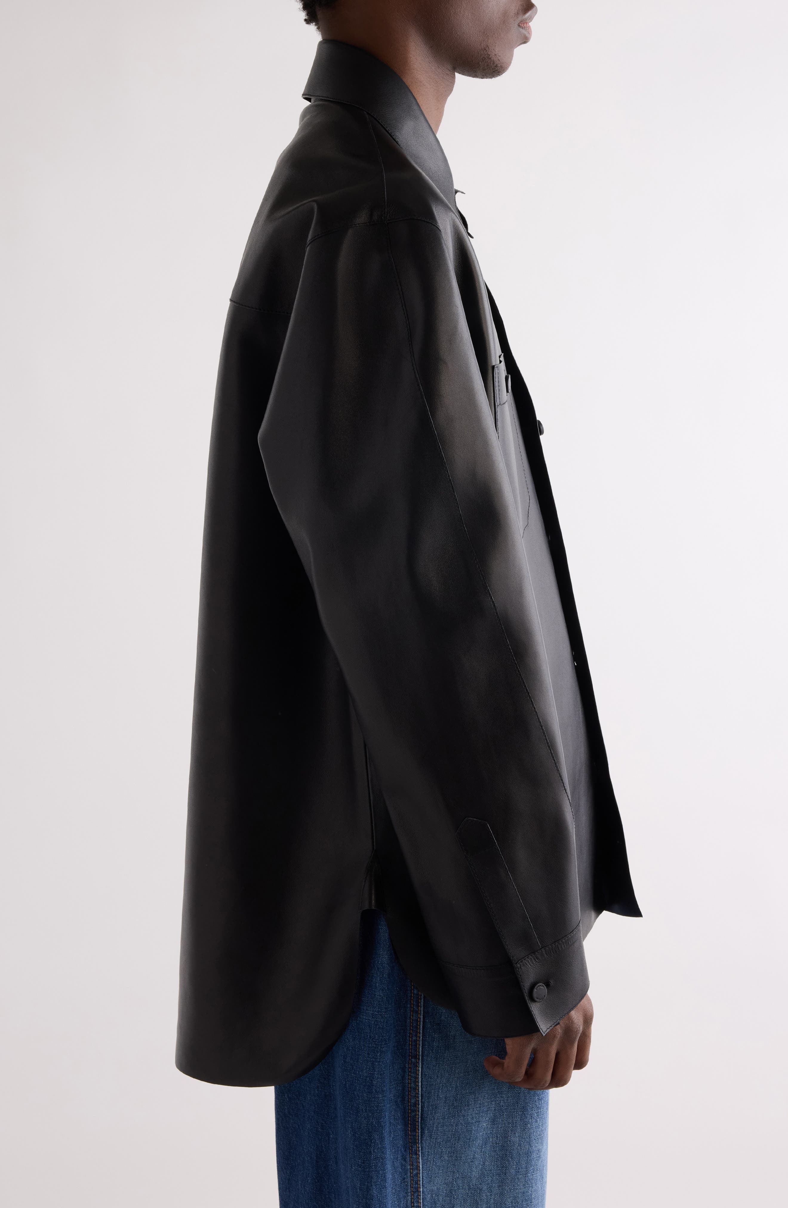 Givenchy Leather Overshirt in Black at Nordstrom - 3