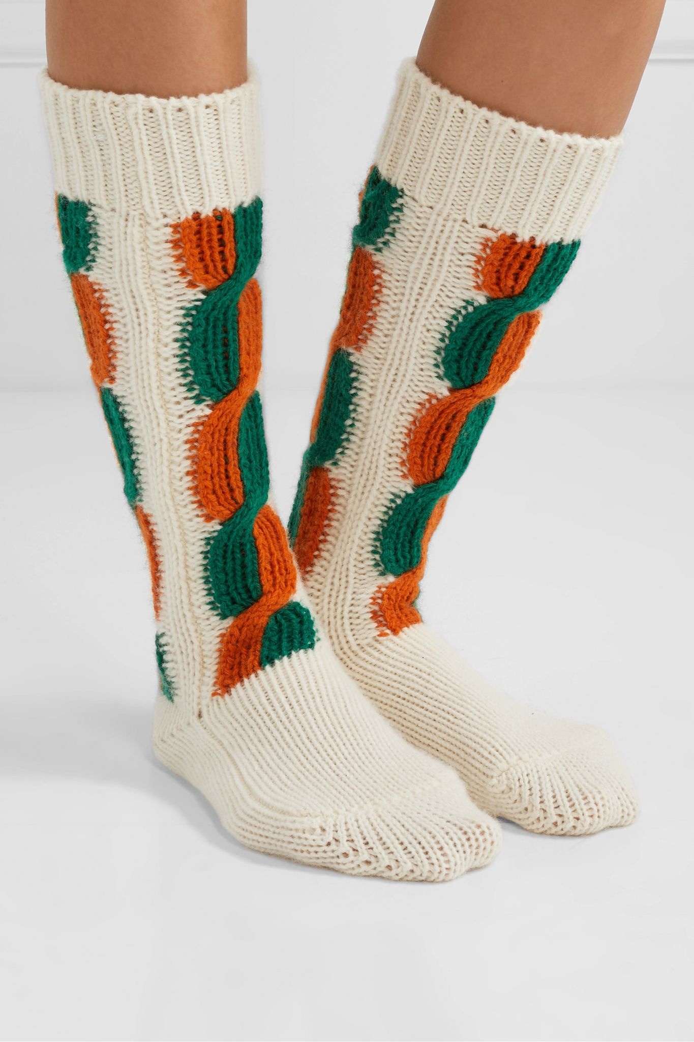 Striped cable-knit wool socks - 4