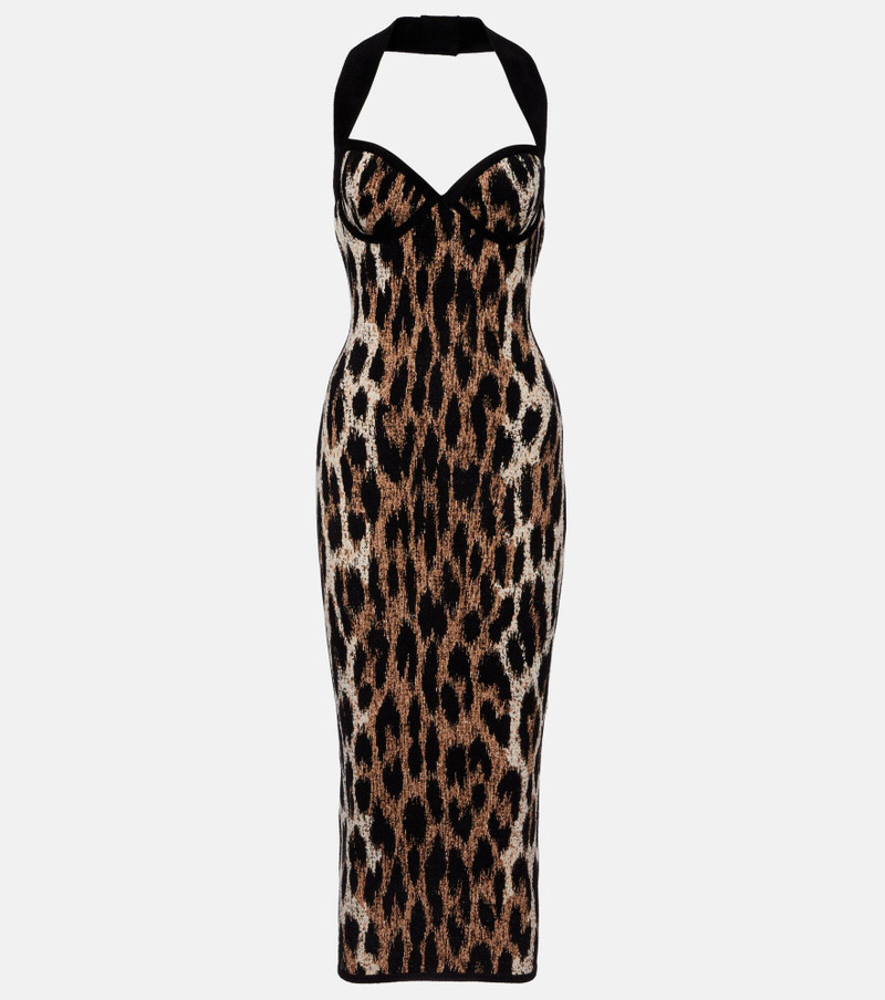 halterneck leopard-print 미디 드레스 1