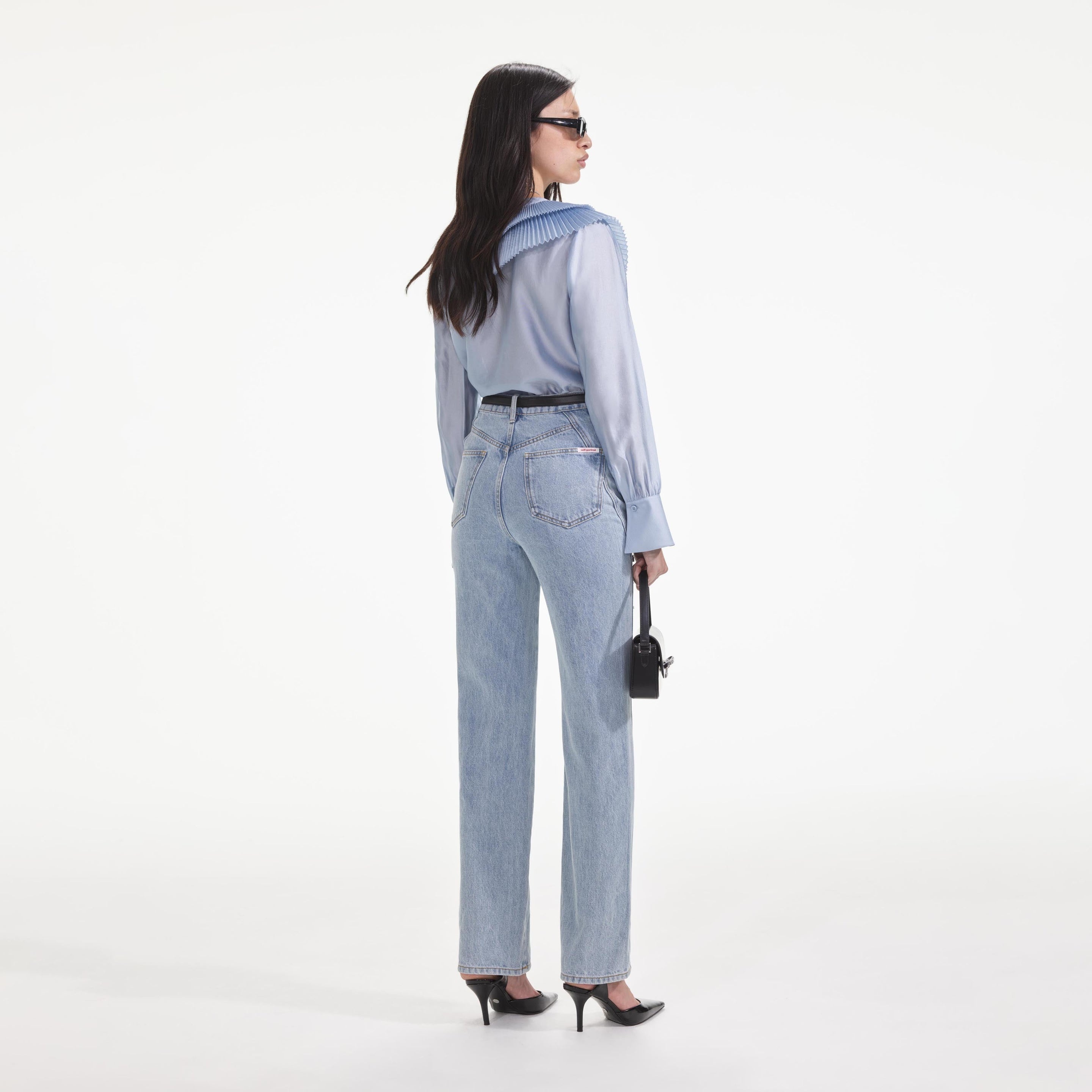 Blue Satin Organza Blouse - 3