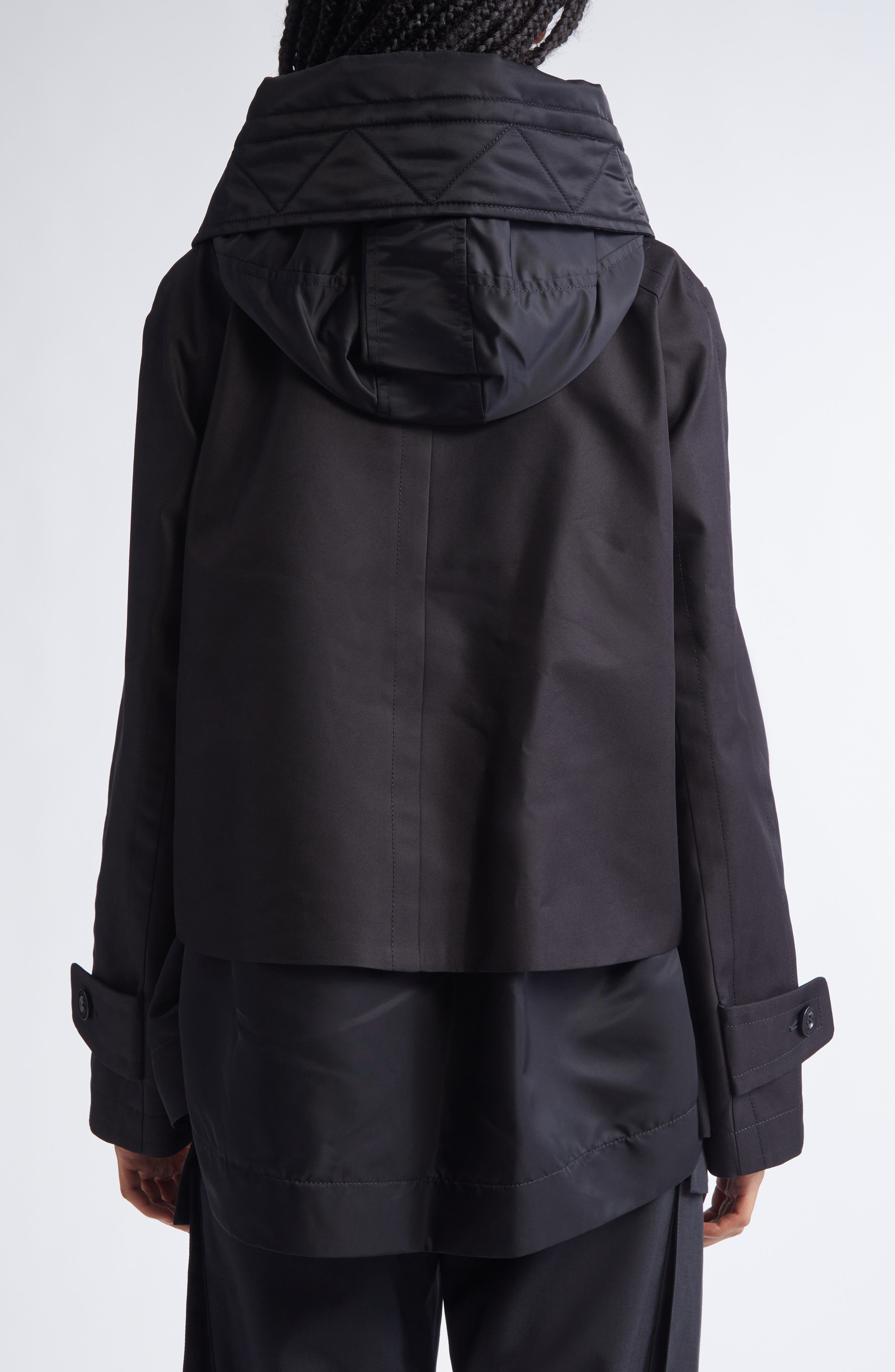 Sacai Hooded Mixed Media Jacket in Black at Nordstrom - 3