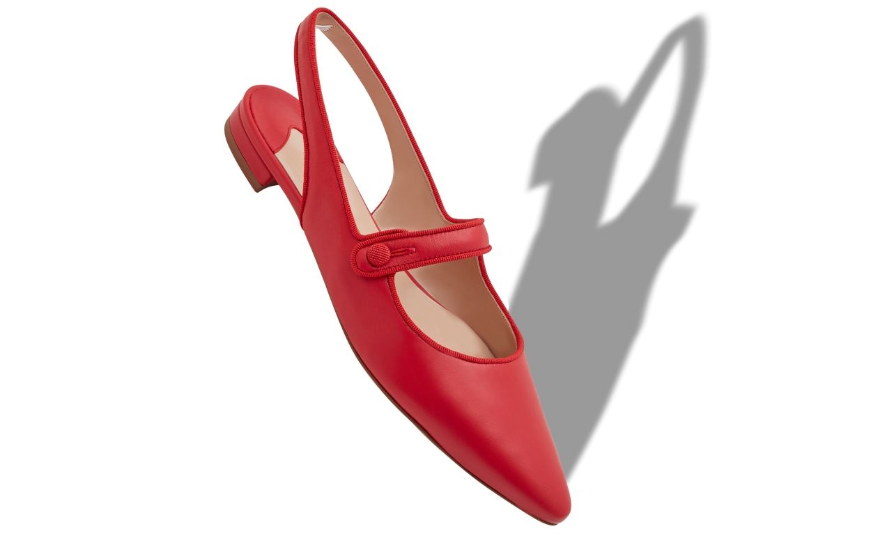 Red Nappa Leather Slingback Flat Pumps - 2