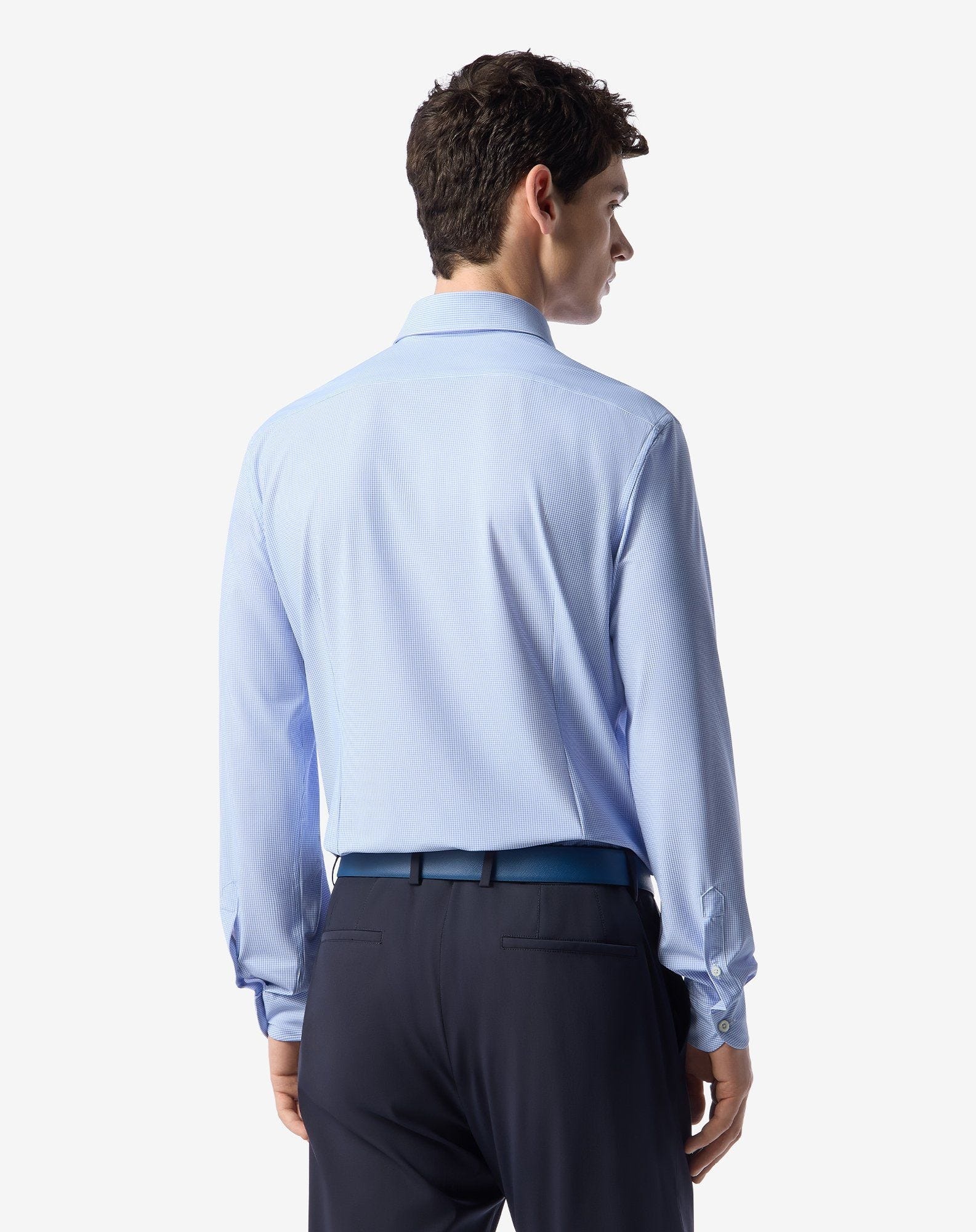 Bi-elastic fabric shirt with white/light blue micro checks - 3