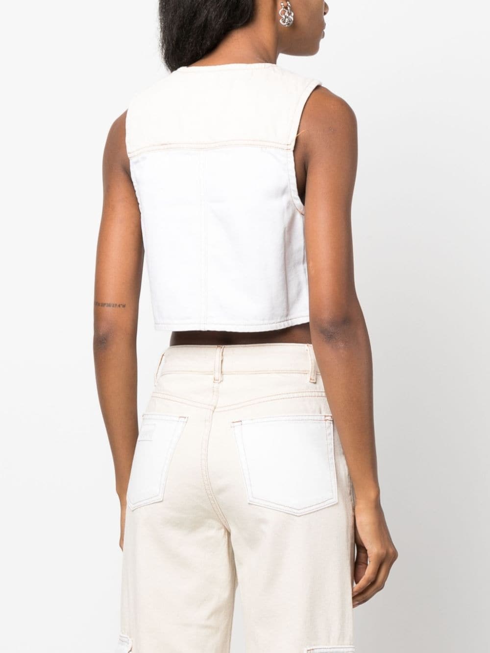 contrast-stitching denim gilet - 4