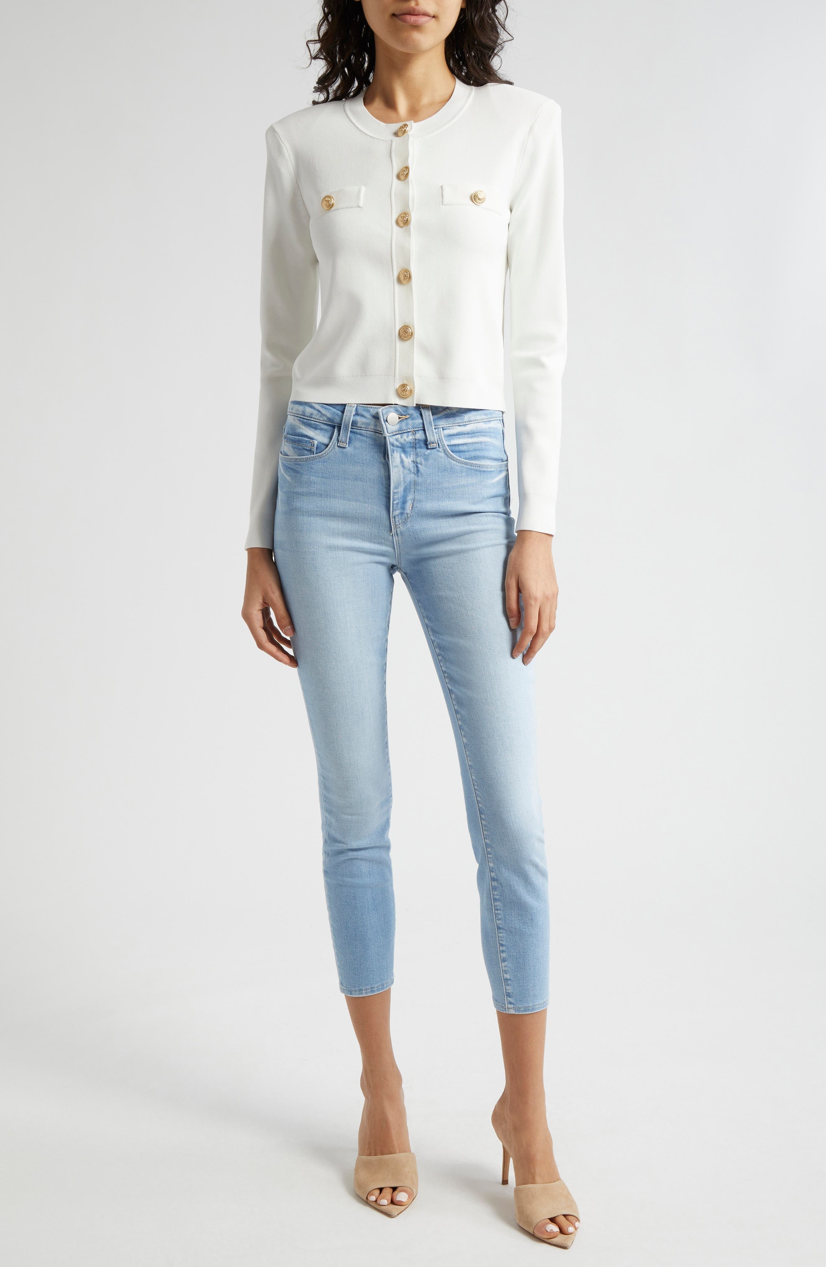 L'AGENCE Toulouse Crewneck Cardigan in Ivory at Nordstrom - 7