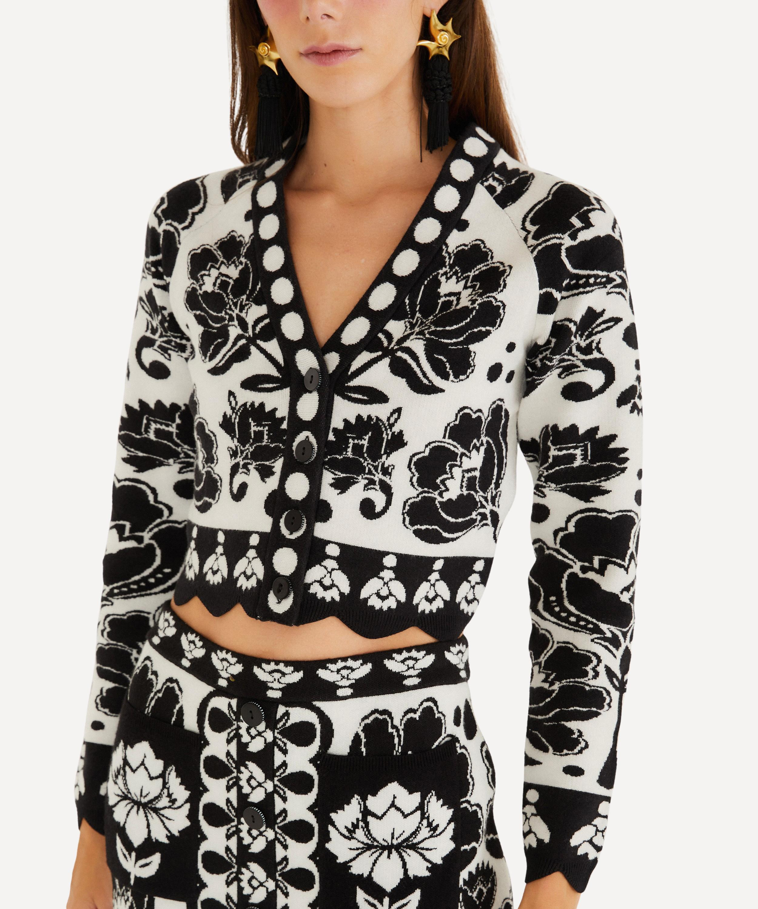 Black and White Floral Arabesque Knit Top - 3