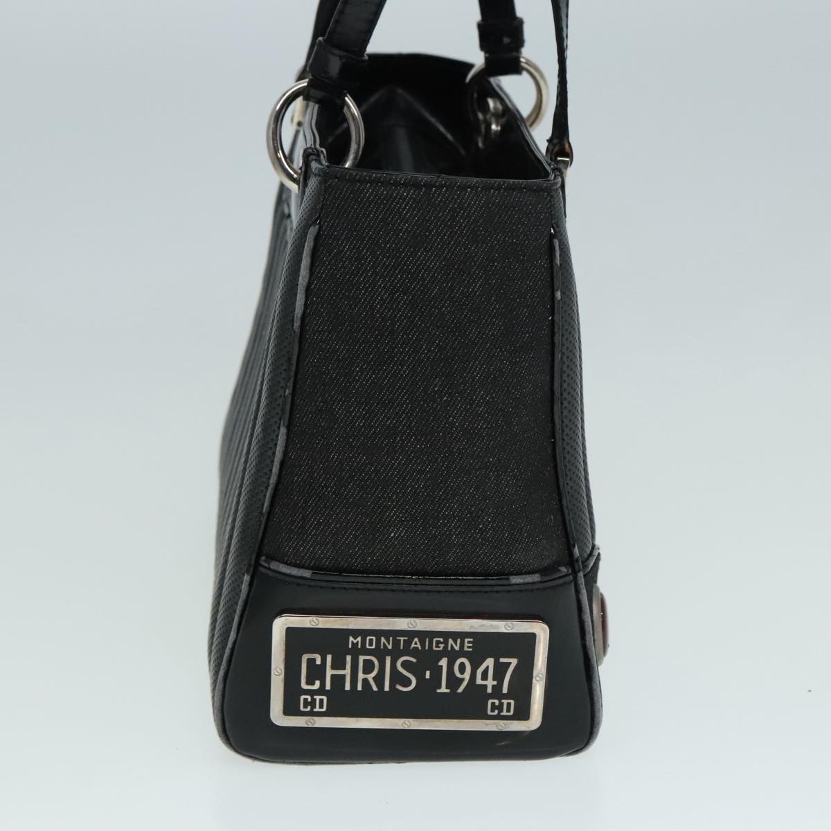 DIOR Hand Bag Leather Canvas Black Silver - 4