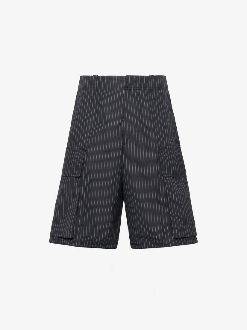 Men's Pinstripe Cargo Shorts in Black/white - 2