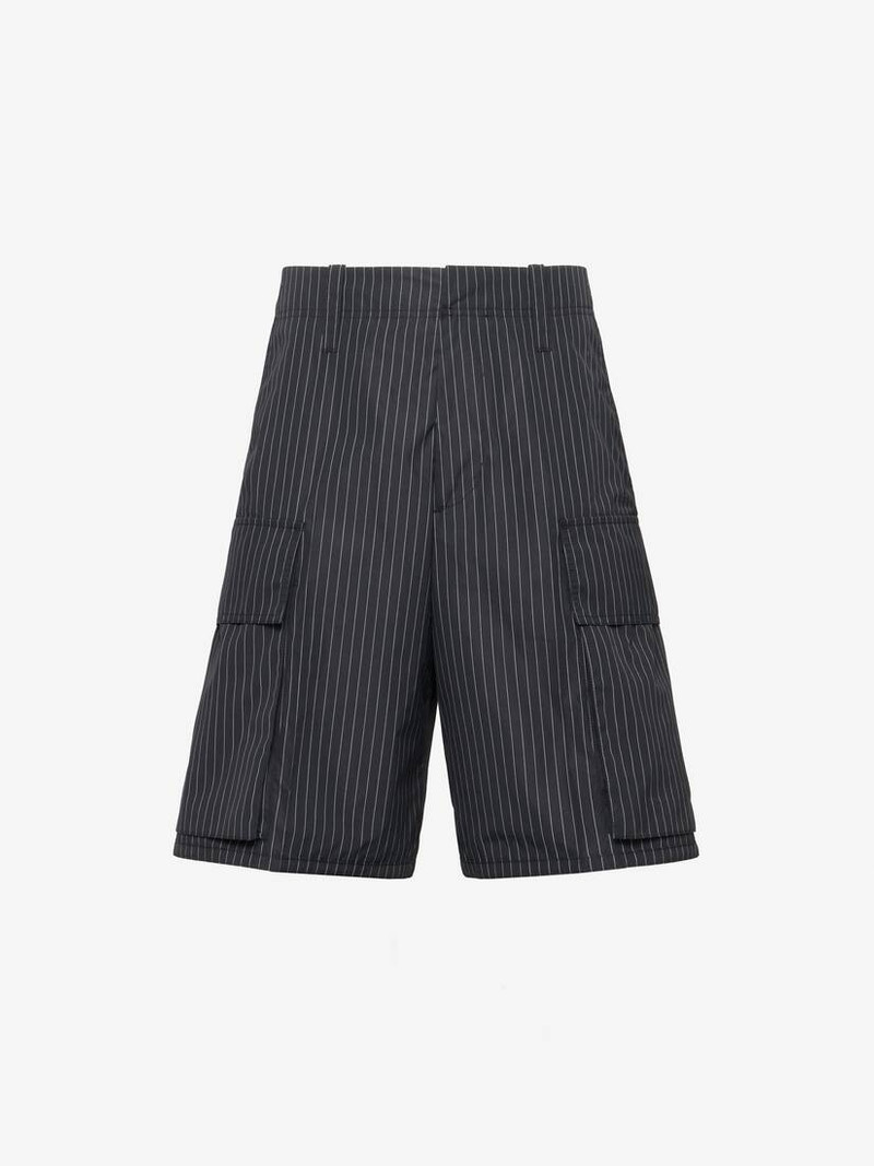 Alexander McQueen Men's Pinstripe Cargo Shorts in Black/white outlook