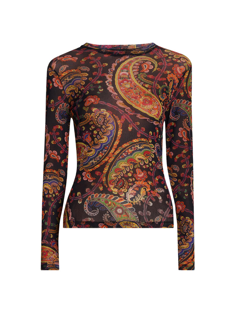 Women's Paisley Slim-Fit Long-Sleeve Top - Printed Blue Base 1