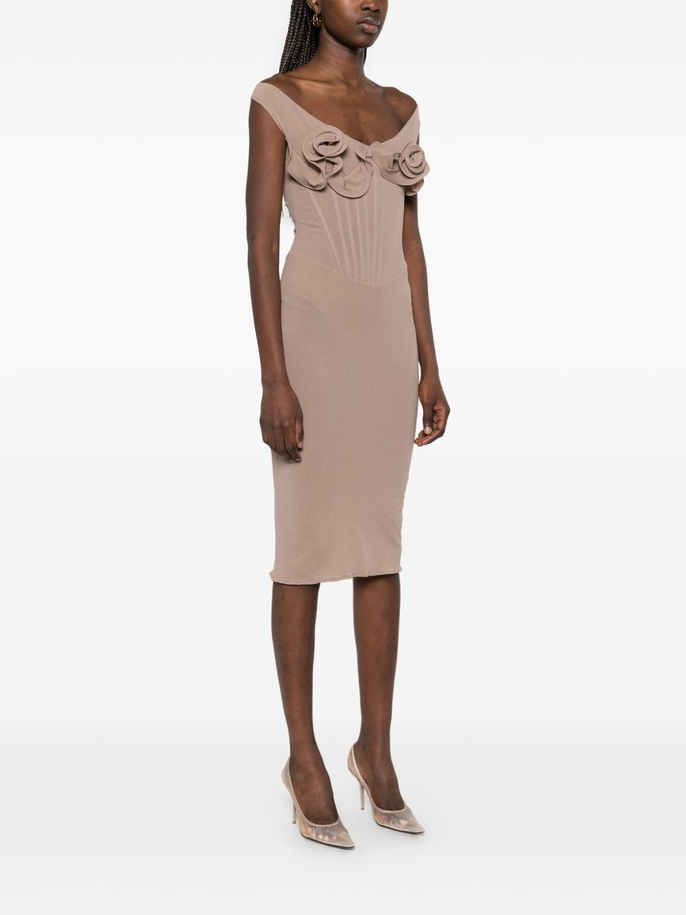 rose-appliqué corset midi dress - 3