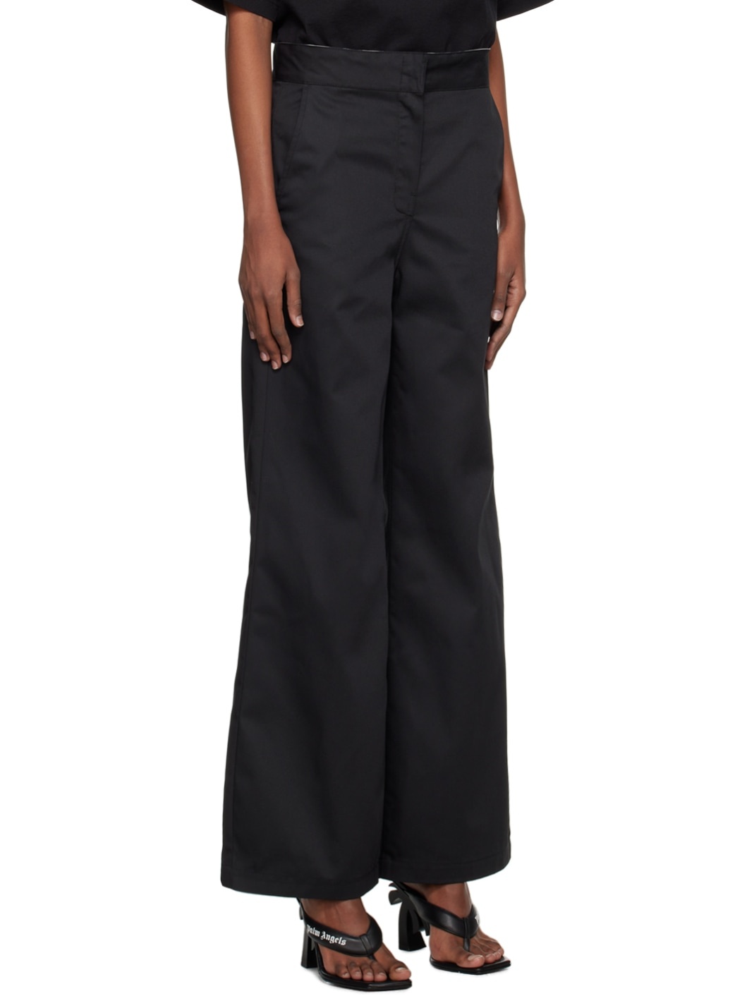 Black Reversed Waistband Trousers - 2