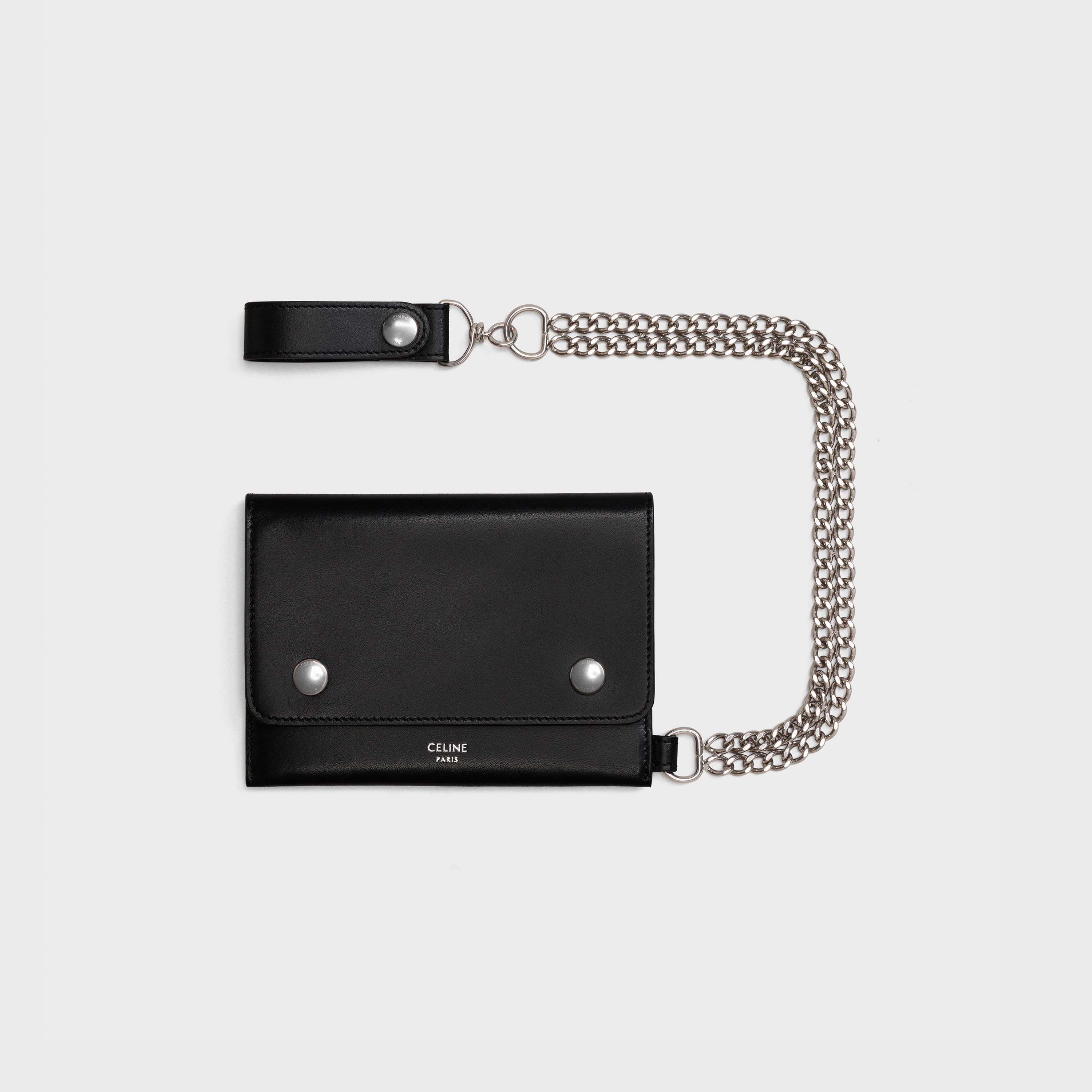 BIKER WALLET WITH CHAIN IN SMOOTH CALFSKIN - 1