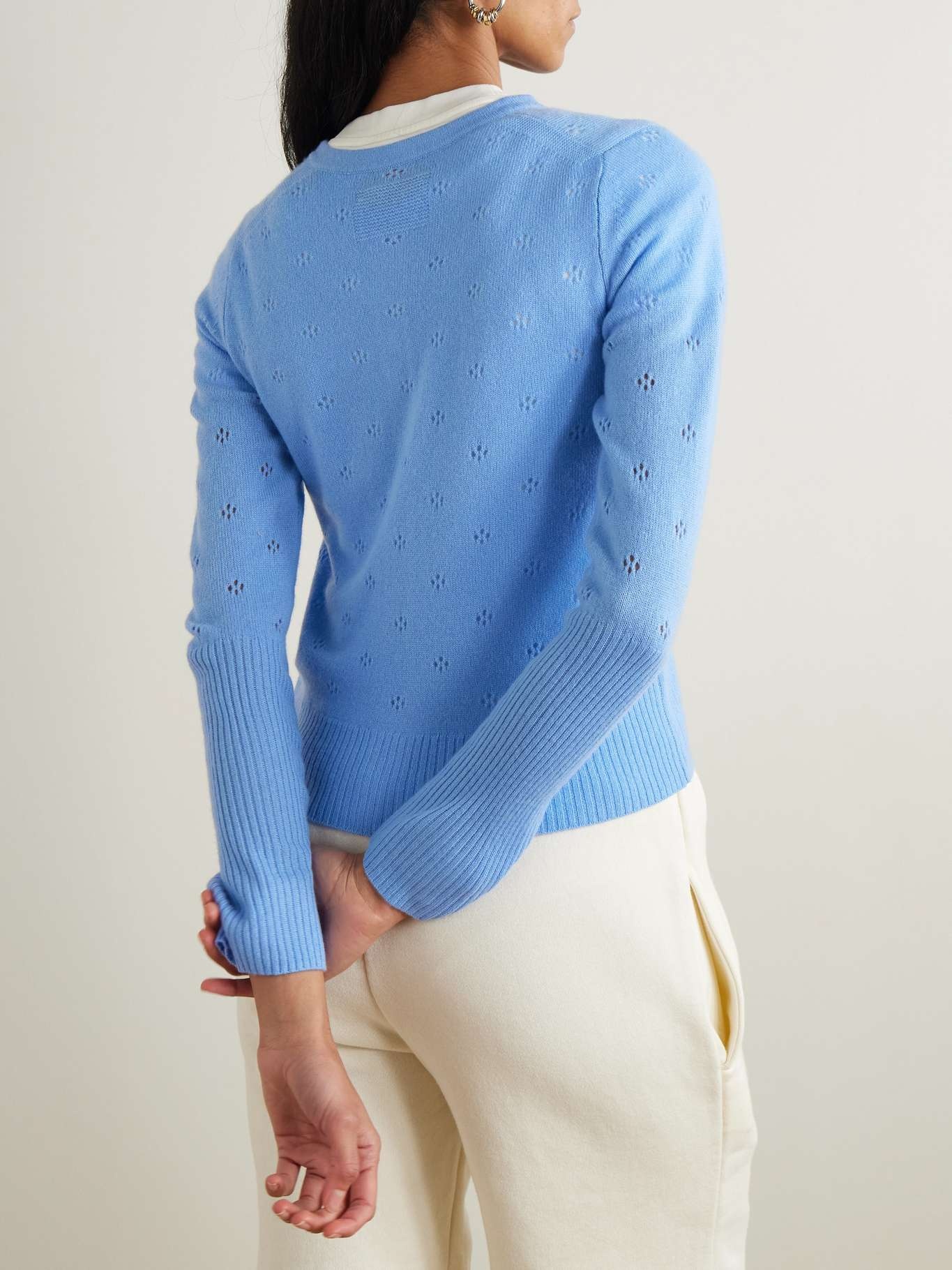 Jane pointelle-knit cashmere cardigan Sky blue - 4