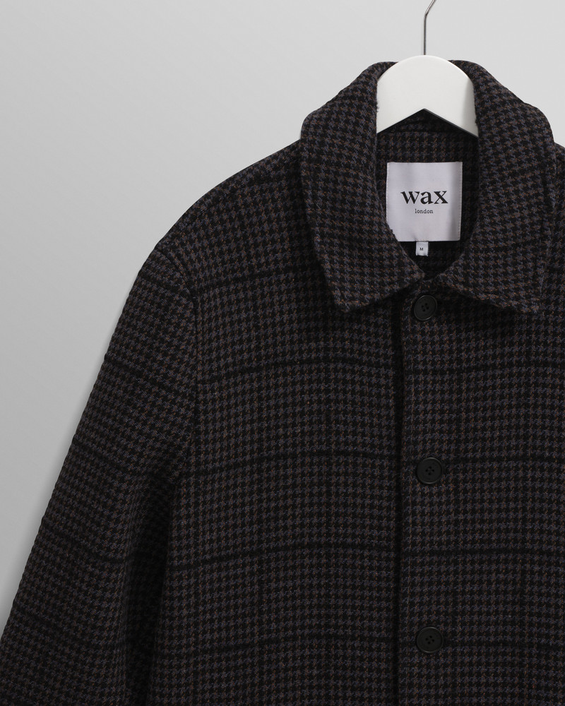 Stan - Navy And Grey Puppytooth Check Wool Car Coat 7