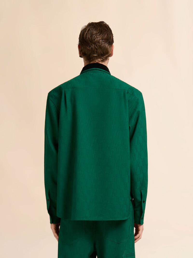 GREEN JACQUARD WOOL SHIRT WITH GEOMETRIC MOTIF 3