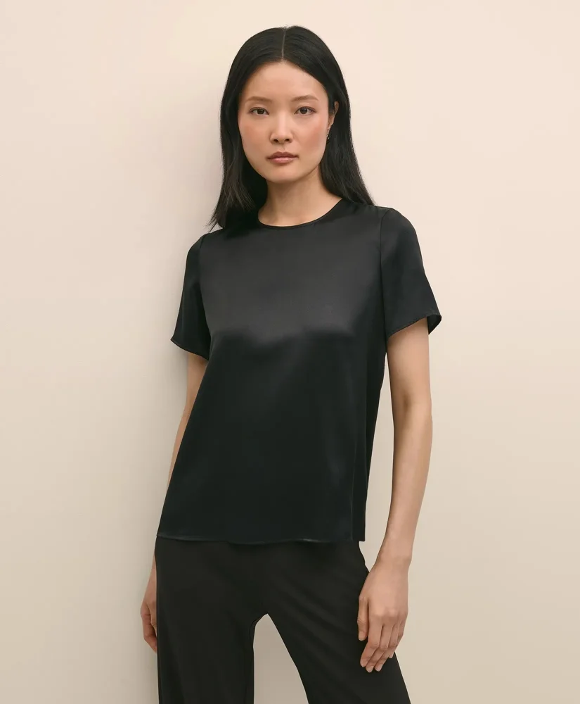 Short-Sleeve Top in Washable Silk Charmeuse - 1