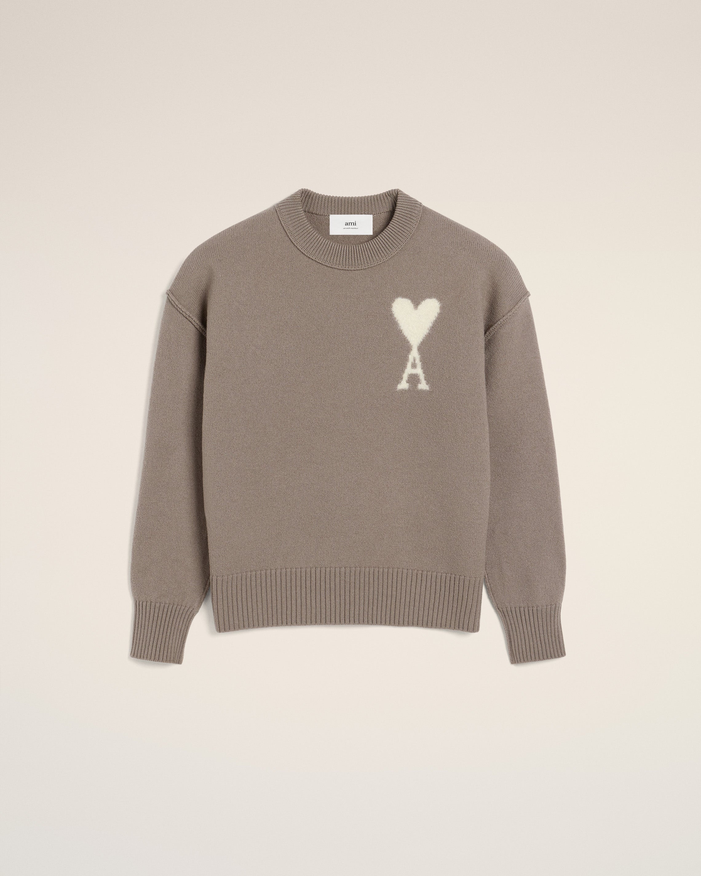 AMI Paris TAUPE WOOL AMI DE COEUR SWEATER | REVERSIBLE