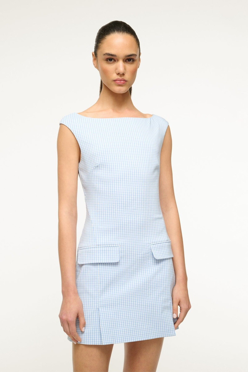 STAUD STAUD WALKER DRESS SKY MICRO CHECK outlook