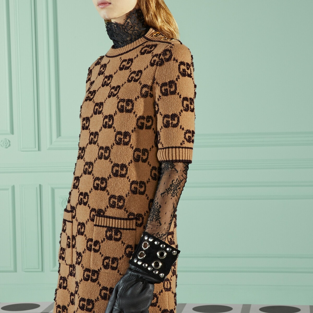 ワンピース GUCCI BOUCLE WOOL DRESS GG wool bouclé jacquard dress in ivory and camel | GUCCI® US