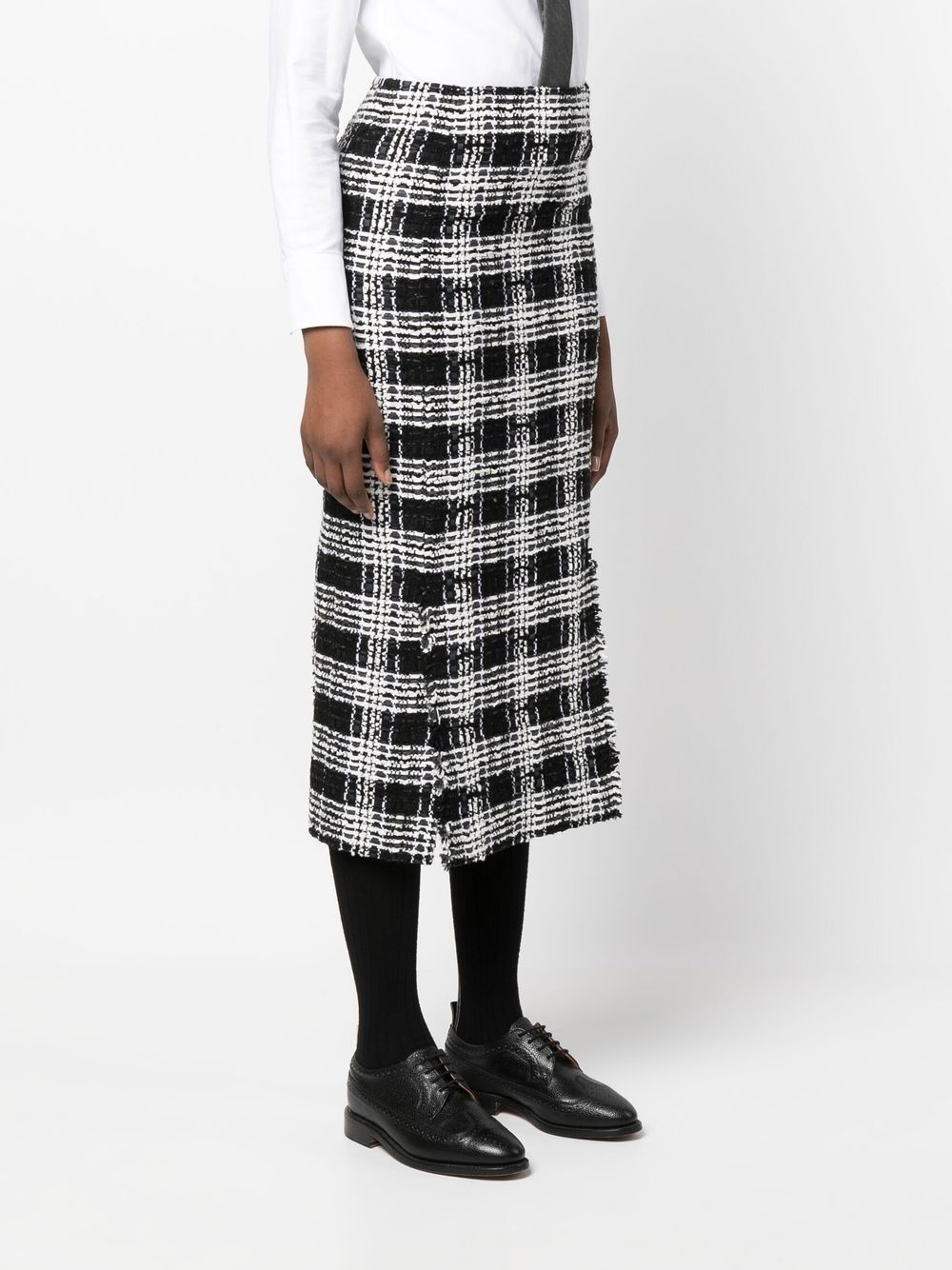 check-pattern calf-length skirt - 3